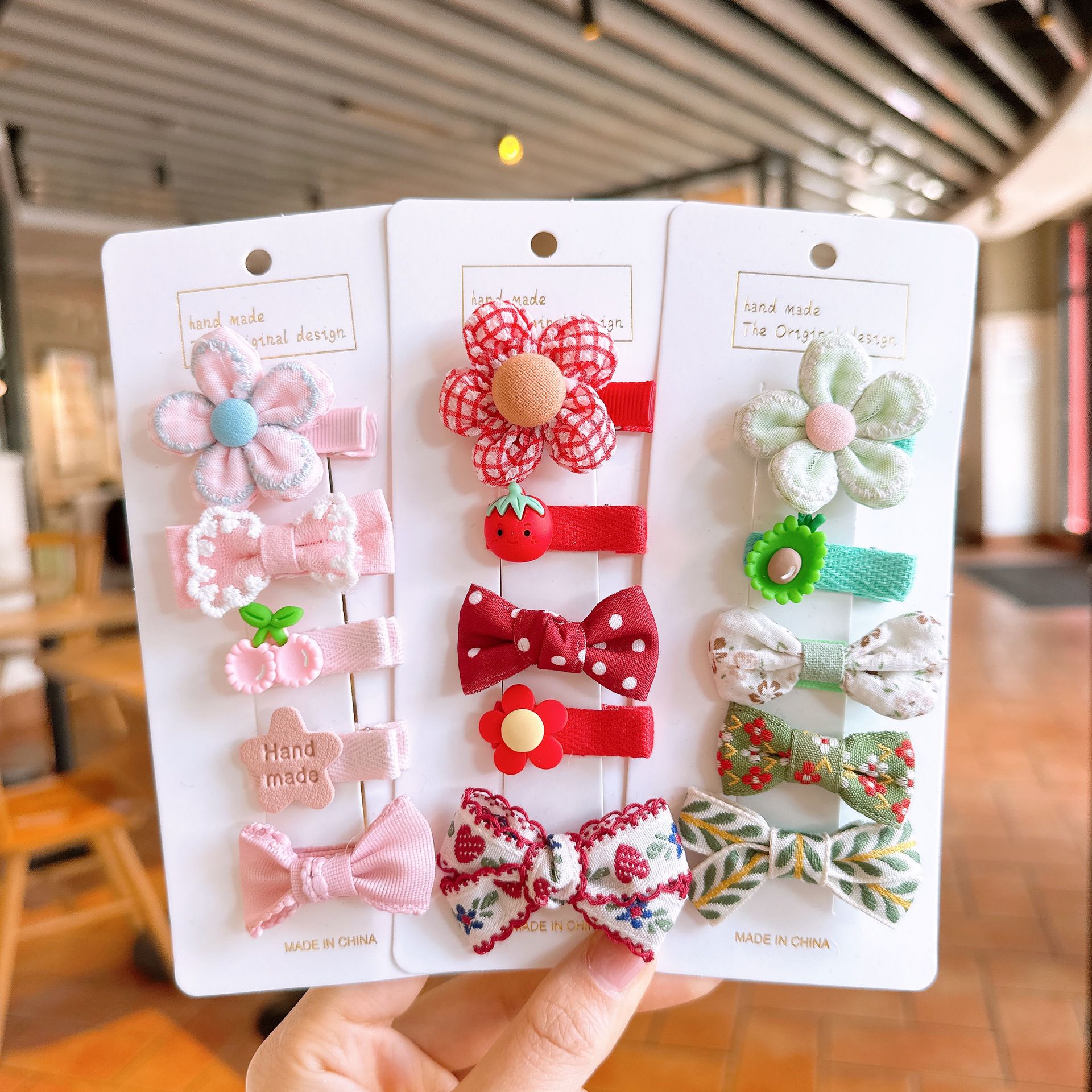 超萌不傷髮布藝髮夾(5入組)-女孩-咖啡色