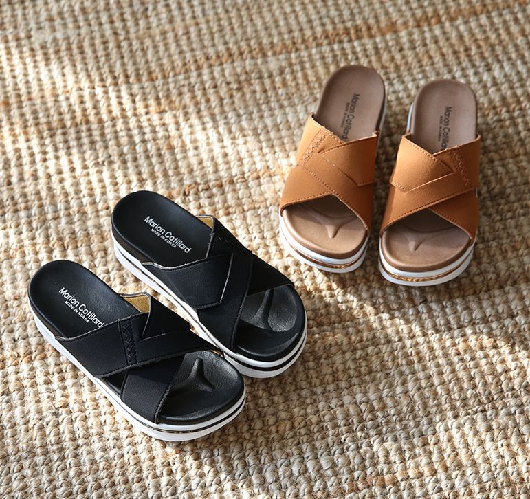 韓國 Dangolunni - 寬版交叉輕量厚底拖鞋-黑