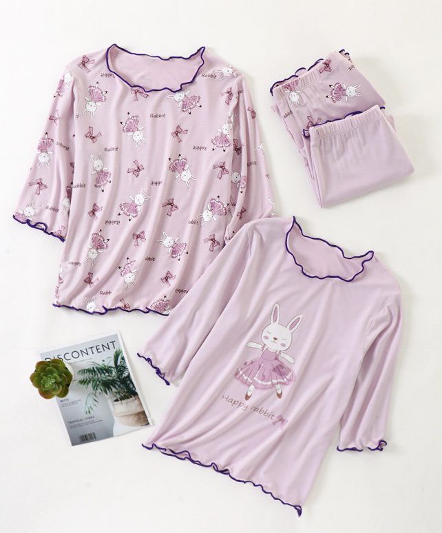 MAMDADKIDS - 莫代爾七分袖套裝/家居服-滿版舞兔-紫色