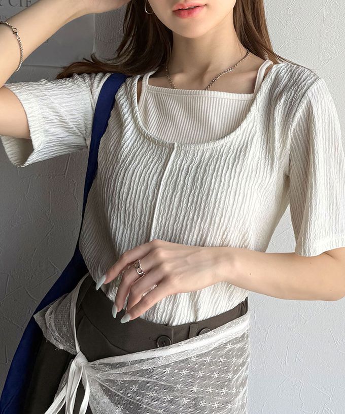 日本 Classical Elf - 前後2way優雅紋理短袖上衣-黑