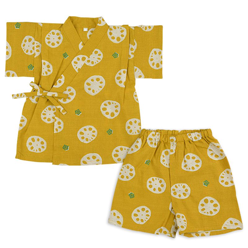 akachan honpo - 兩件式甚平-蓮藕-黃色