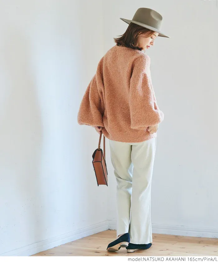 日本 COCA - 澎澎氣球袖針織開襟衫-橘粉