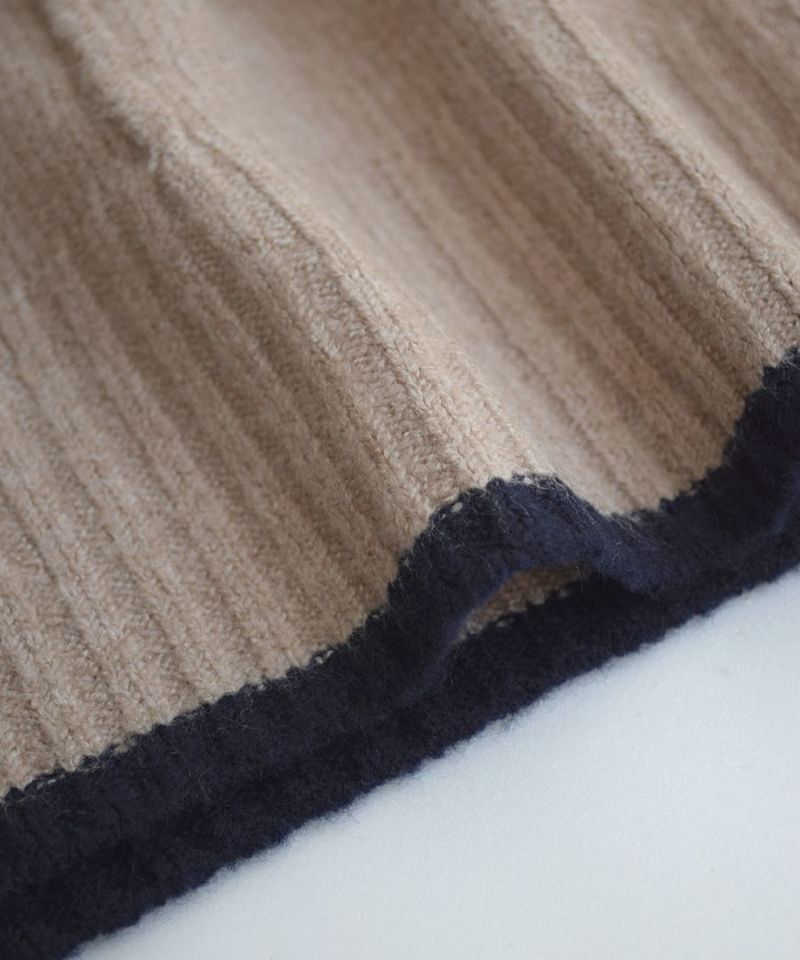 日本 zootie - 滾邊撞色落肩針織毛衣-淺灰