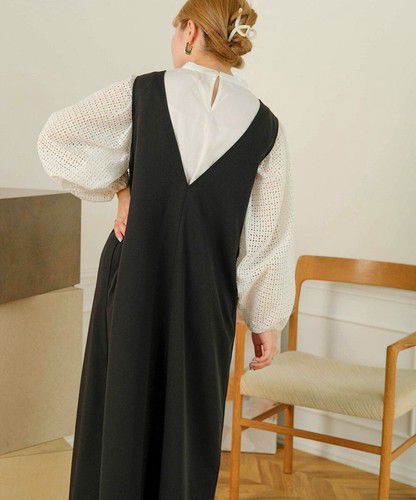 日本 Bou Jeloud - 簡約綁帶V領背心裙-冰河灰