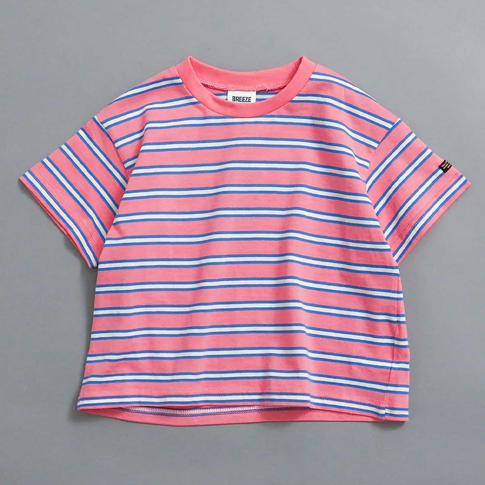 純棉百搭定番短袖上衣-橫條紋-粉紅