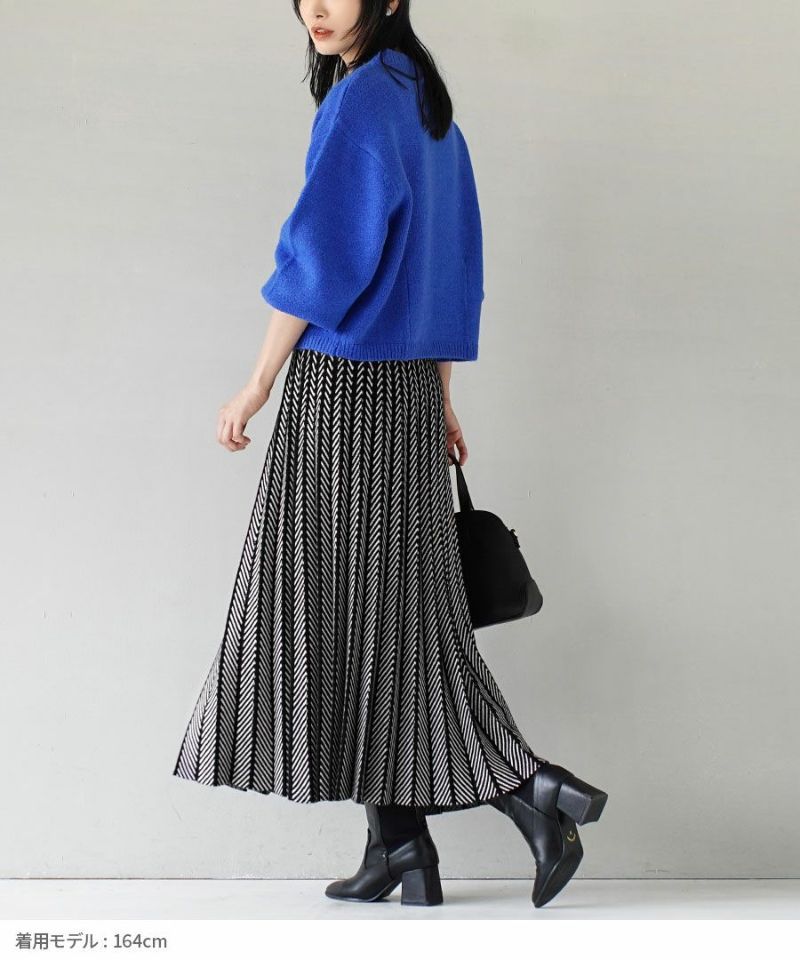 日本 zootie - 針織線條俐落感百摺長裙-黑白系