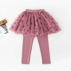 FANMOU - 紗裙內搭褲-蝴蝶結點點-紫粉