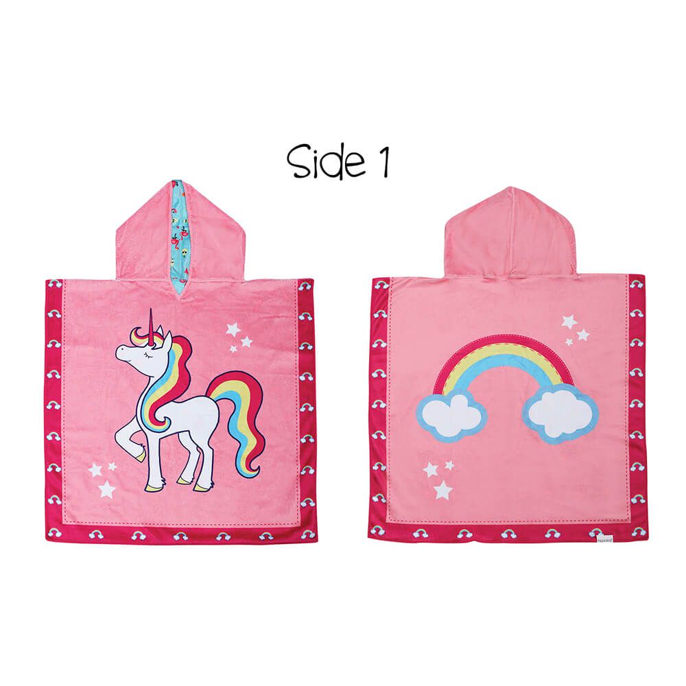 加拿大 flapjackkids - 雙面防曬連帽罩衫/浴巾-獨角獸/熱帶