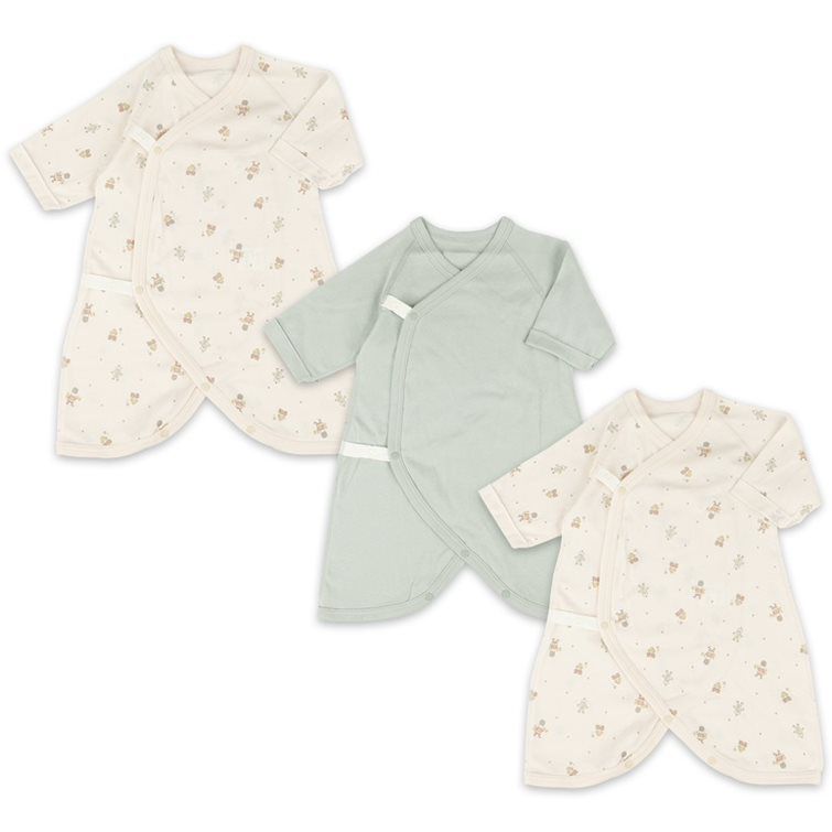akachan honpo - 新生兒內衣6件組 長袖-按扣款 玩具-綠色 (肚衣:50cm 蝴蝶裝:50~60cm)