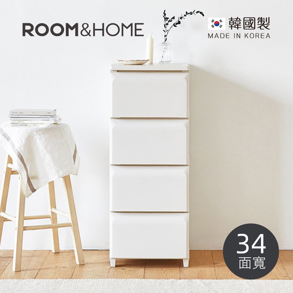 韓國ROOM&HOME - 韓國製34面寬四層抽屜收納櫃(木質天板)-DIY-象牙白