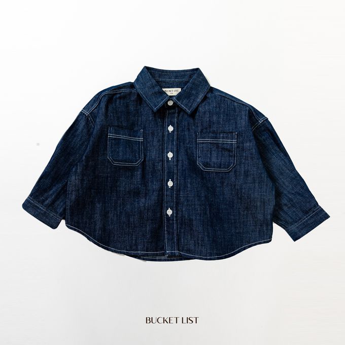 韓國 BUCKET LIST - 潮流口袋丹寧襯衫/外套-深藍