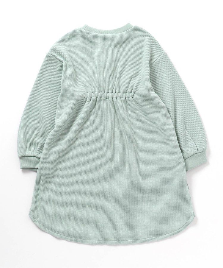 日本 apres les cours - 甜美華夫格長袖洋裝-緞帶裝飾-薄荷綠