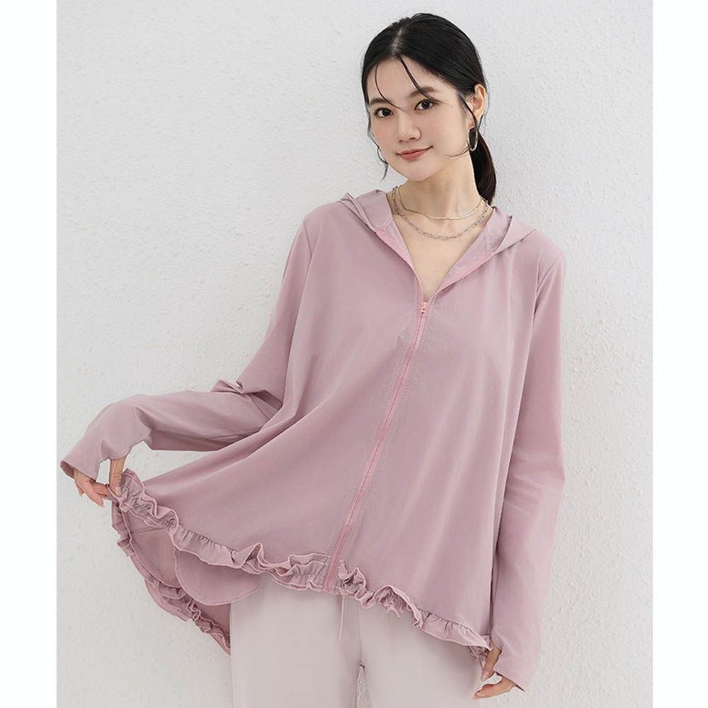 設計感前短後長連帽防曬外套-荷葉邊-淺紫色