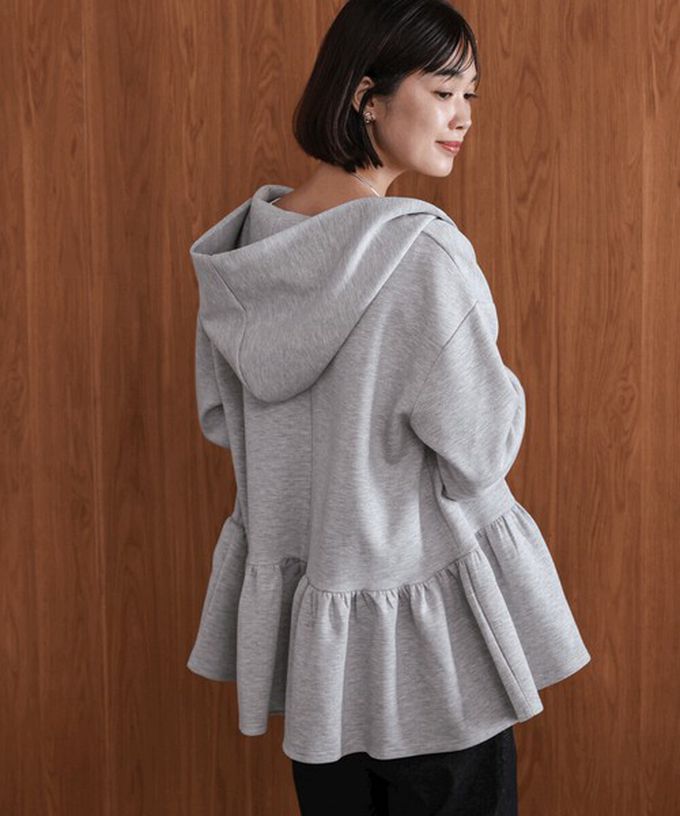 日本 Bab - 可愛荷葉下擺連帽運動風外套-黑