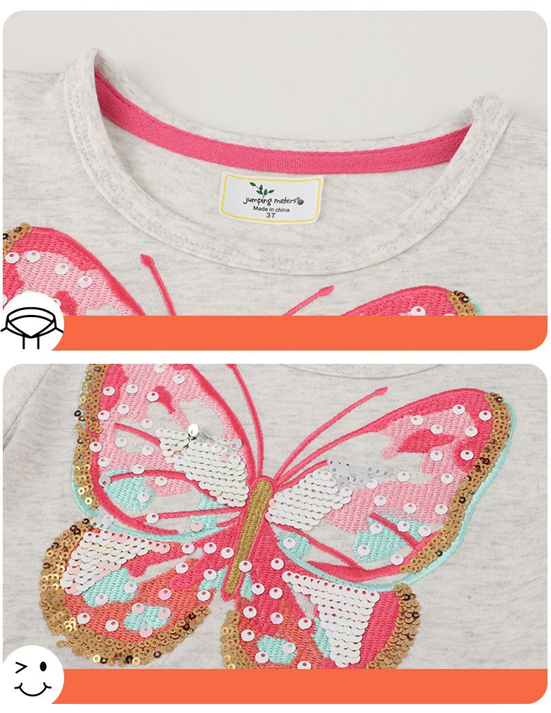 Jumping meters - 棉質圓領短袖網紗洋裝-蝴蝶-灰色