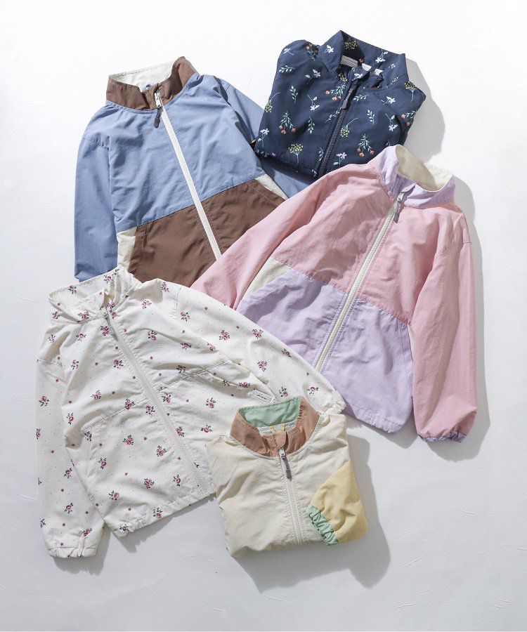 日本 apres les cours - 潑水加工 輕量印花風衣外套-撞色-藍棕系