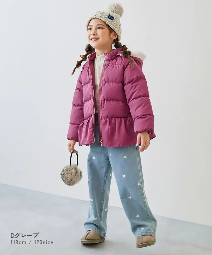 日本 devirock - 甜美下擺輕暖纖維羽絨外套(毛帽可拆)-粉