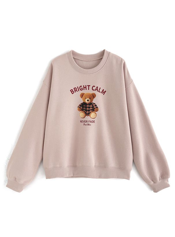 日本 GRL - 可愛小熊印花大學T-粉紅 (F)