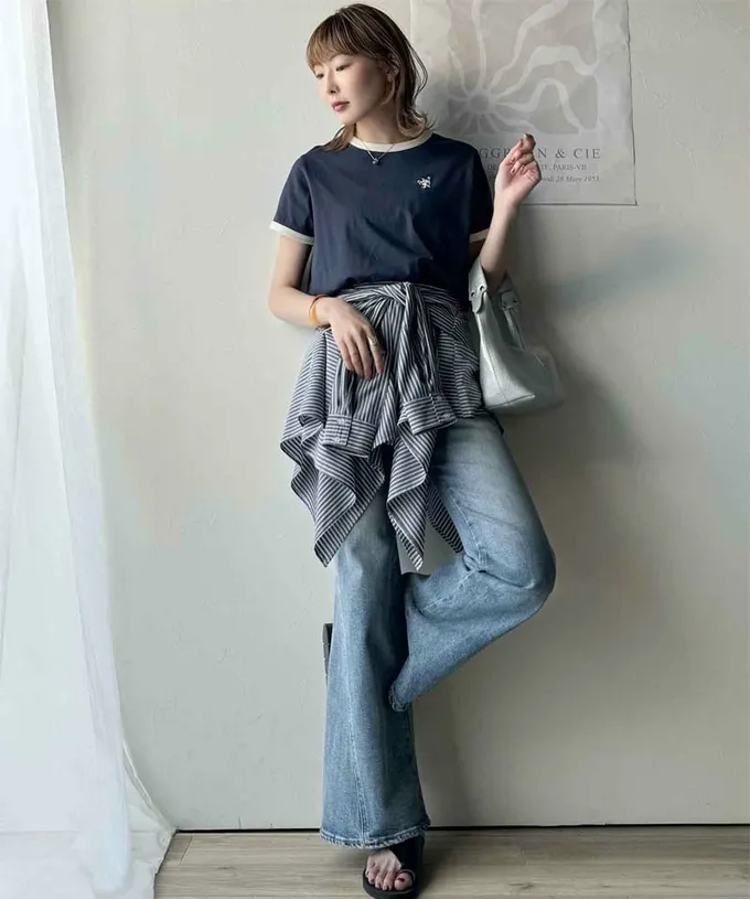 日本 Classical Elf - logo刺繡滾邊光澤感短袖T恤-白