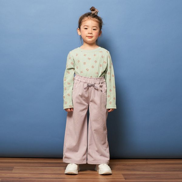 日本 Lycee mine - 小蝴蝶結燈芯絨寬版長褲-摩卡