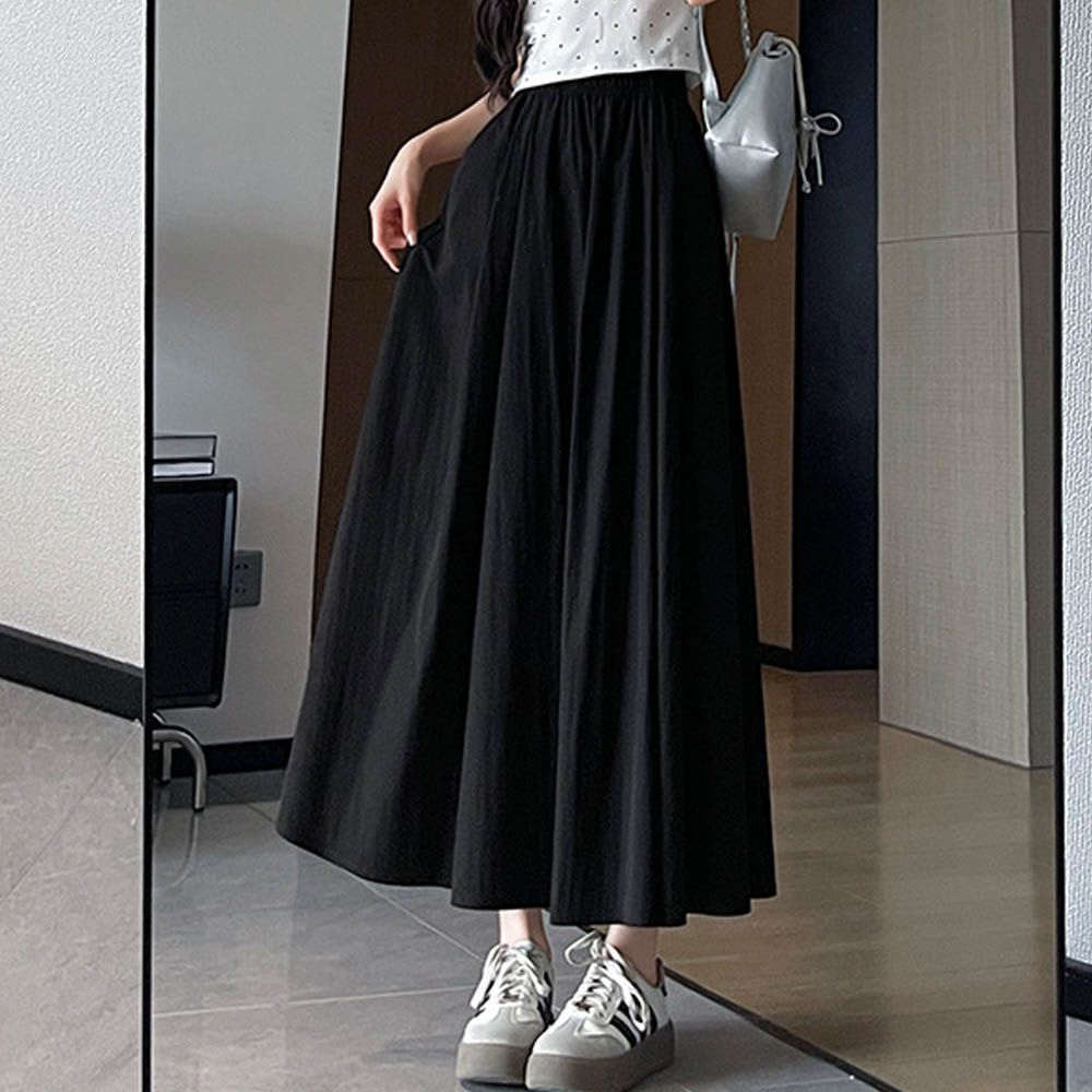 冰絲涼感瘦瘦裙-有口袋(可選長度)-顯瘦黑