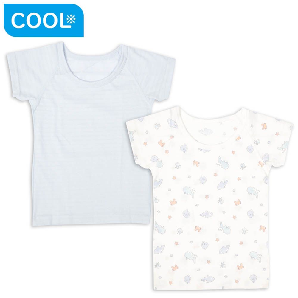 短袖上衣2件組涼爽純棉-海洋生物-淺藍色