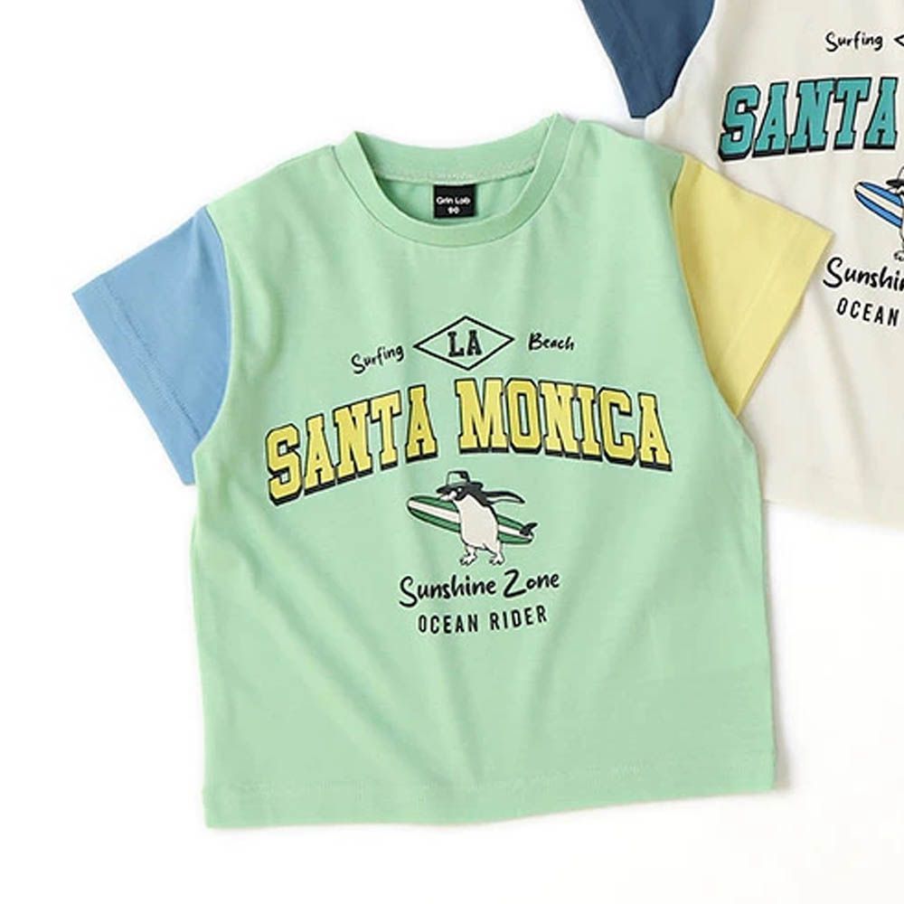 接觸冷感 透氣印花短袖上衣-衝浪企鵝-綠