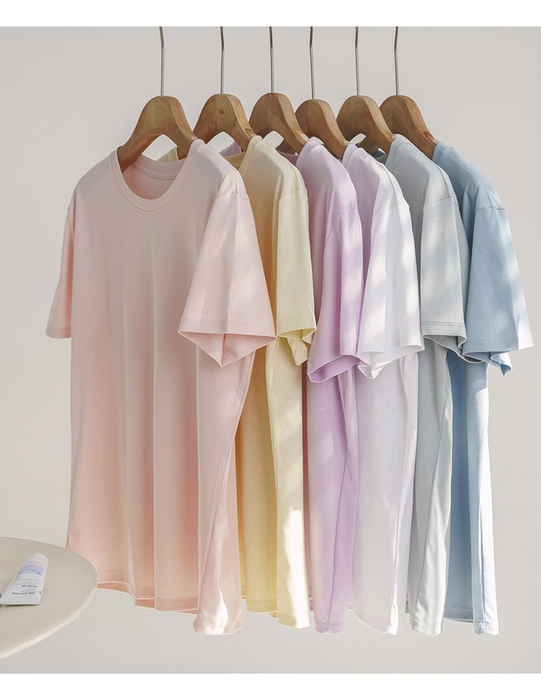 糖果色絲光棉圓領短袖上衣-白色