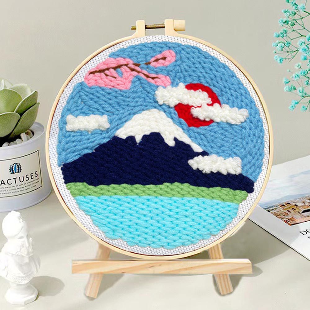 DIY手工毛線刺繡/俄羅斯戳戳繡-富士山 (直徑約20cm)