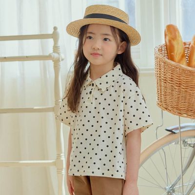韓國 ERINJ - 小圓點翻領短袖上衣-象牙白