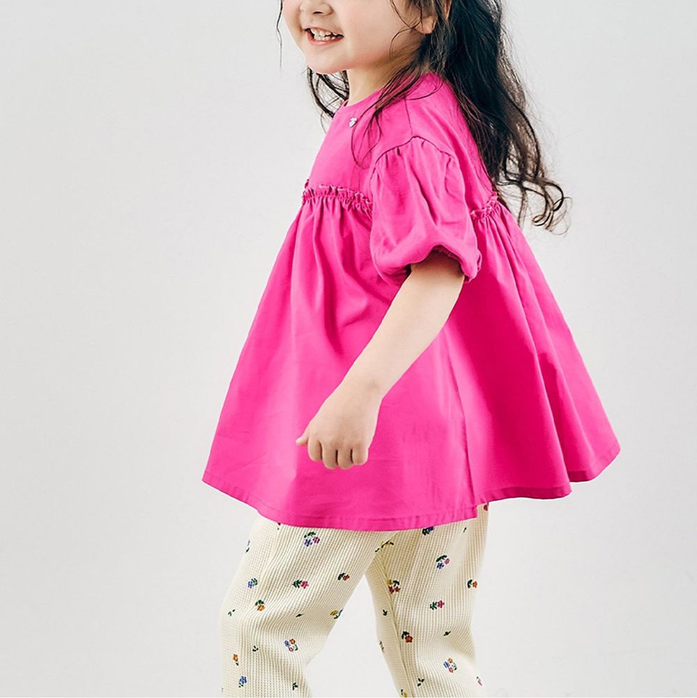 飄逸傘擺泡泡短袖上衣-莓果粉