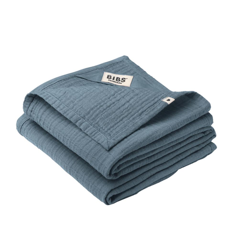 丹麥BIBS - Muslin Cloth有機棉紗布安撫巾-藍綠色-2入