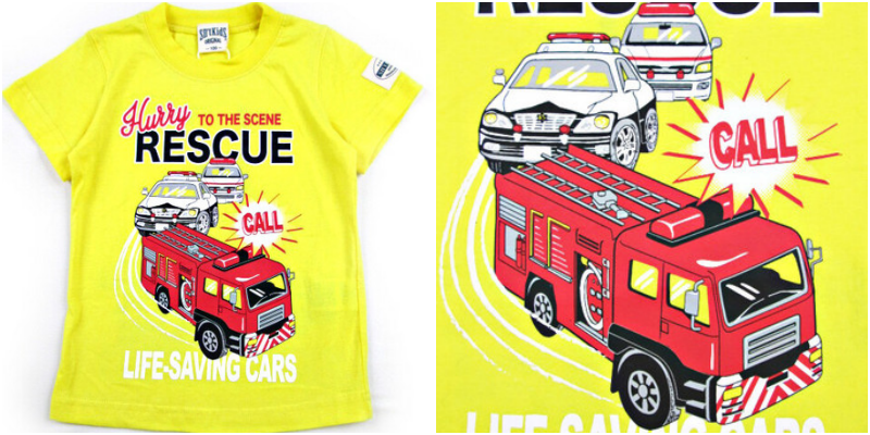 日本服飾代購 - (剩95)純棉印花短袖上衣-救援車出動-深藍