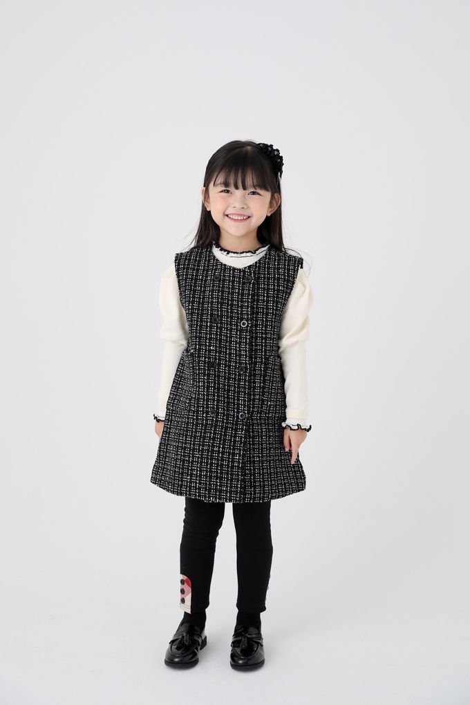 韓國 Coco Bang - 雙排鈕釦裝飾混羊毛背心洋裝-酒紅