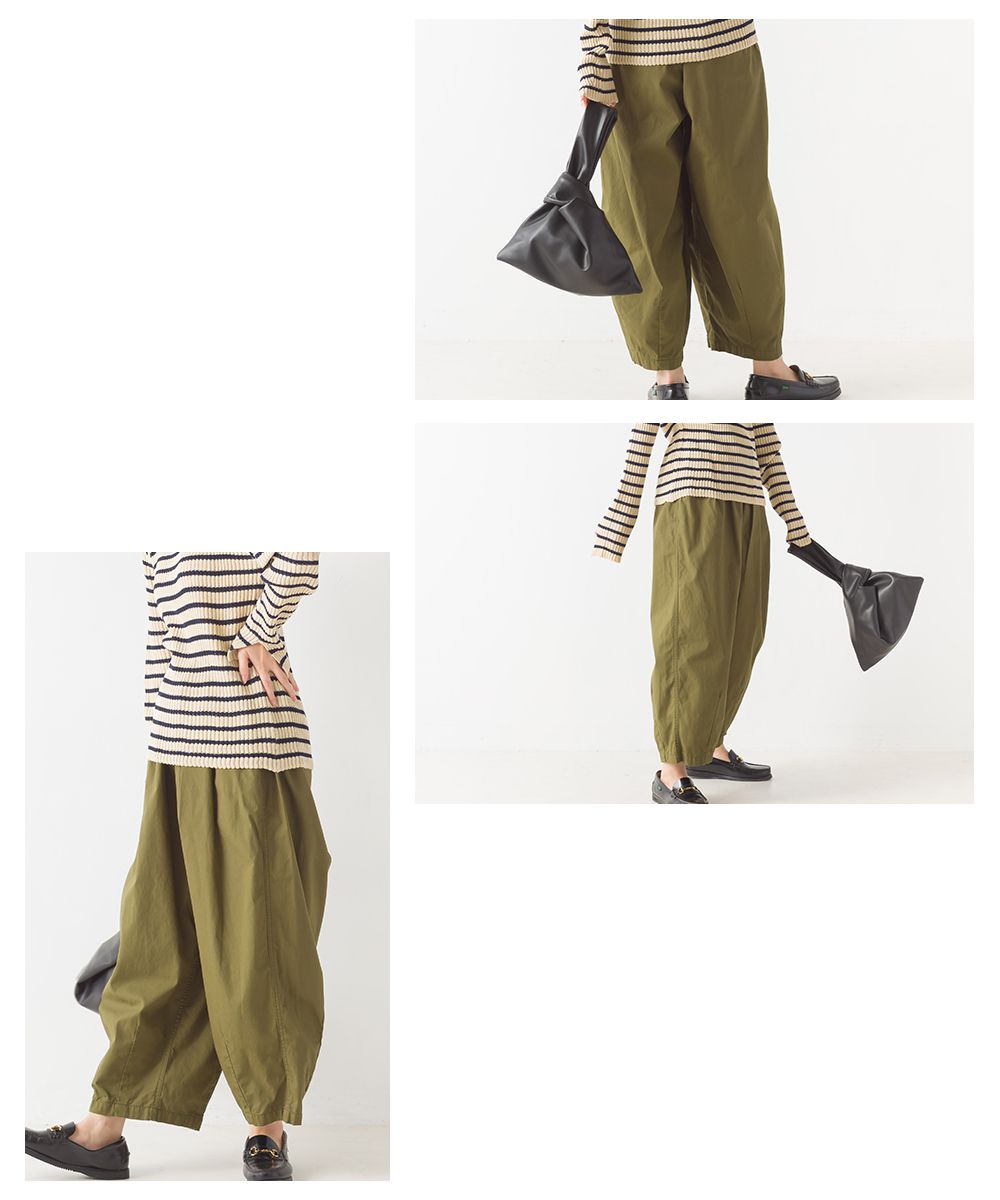 日本 OMNES - 繭型舒適休閒寬褲-一般款-卡其