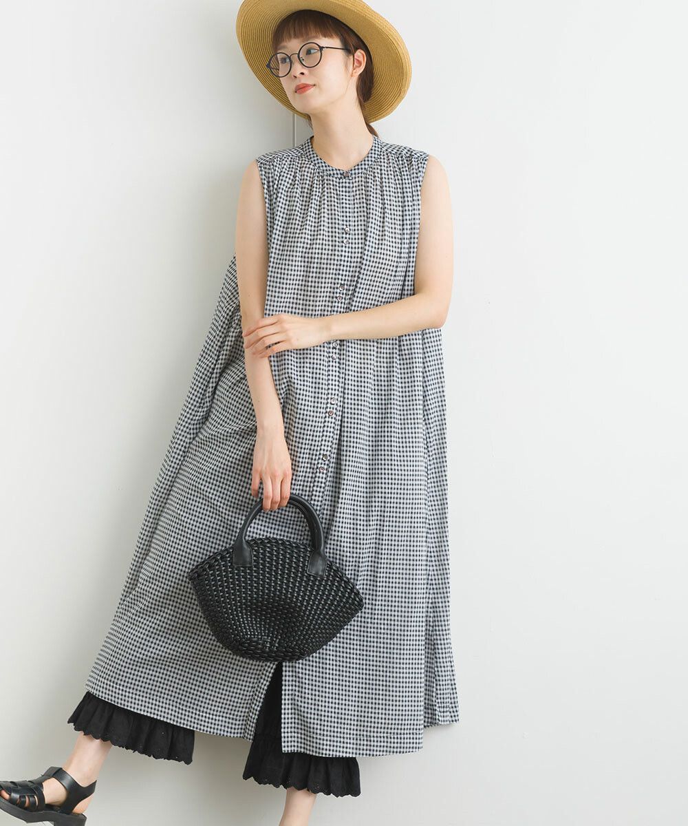 日本女裝代購 - 100%印度棉 涼爽輕盈排扣無袖洋裝-薰衣草