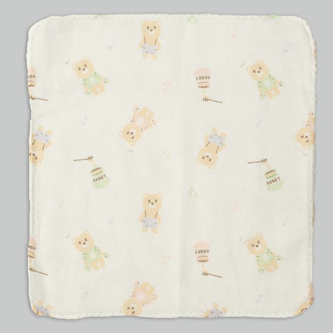 akachan honpo - 棉紗手帕10入組-週年紀念小熊-米白色 (22×22cm)