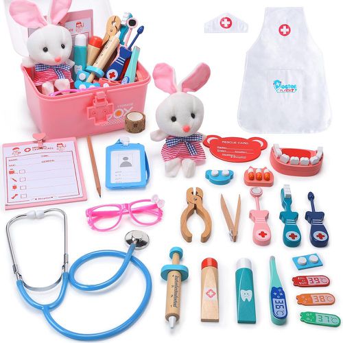 CuteStone - 兒童仿真牙醫木製醫生玩具44件套裝玩具