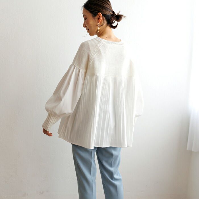 日本 ihuu - A字顯瘦百摺氣球袖針織上衣-黃