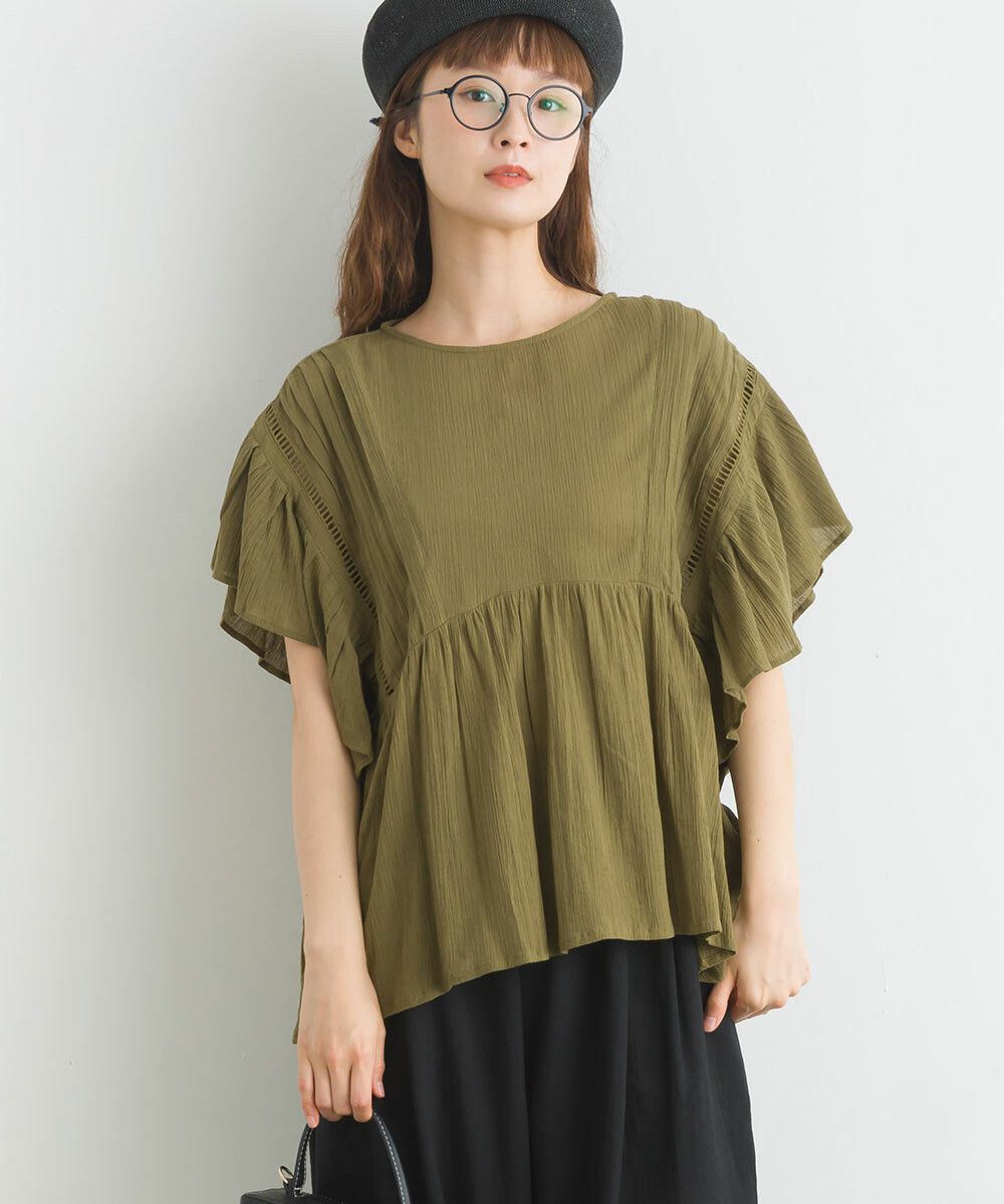 日本女裝代購 - 100%印度棉 超透氣荷葉短袖上衣-白