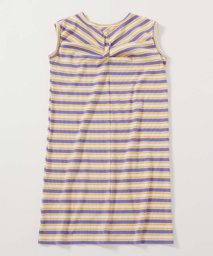 日本 devirock - 清爽夏日線條配色無袖洋裝-紫黃