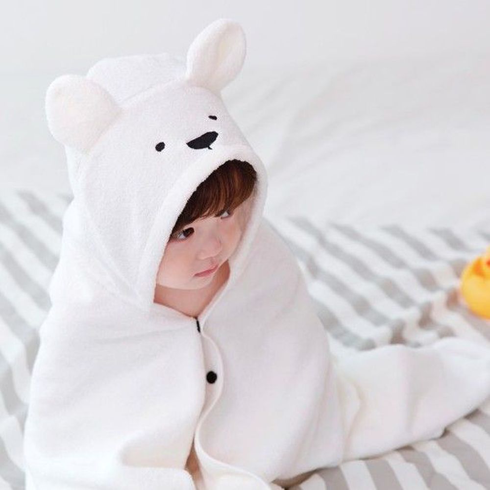 韓國 Conitale - 純棉造型浴巾袍-白色小熊 (68X120cm)