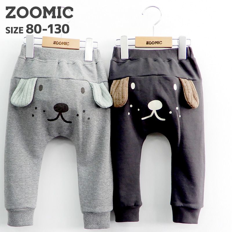 日本 ZOOLAND - 印花拼接長褲(裏毛)-狗狗耳朵-深灰