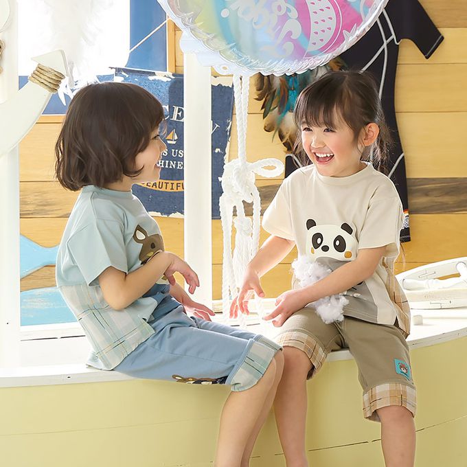 日本 ZOOLAND - 海洋印花短袖上衣-企鵝與棕熊-薄荷