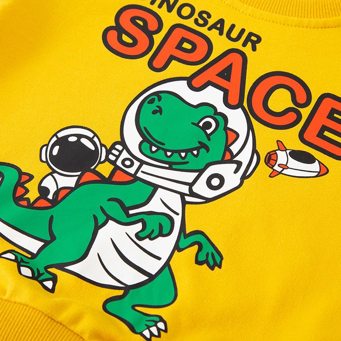 純棉圓領長袖上衣/大學T-外星恐龍-藍色