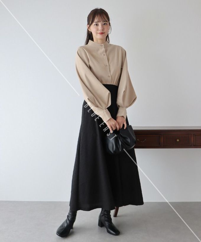 日本 BLUE EAST - 知性小立領澎澎氣球袖襯衫-水藍