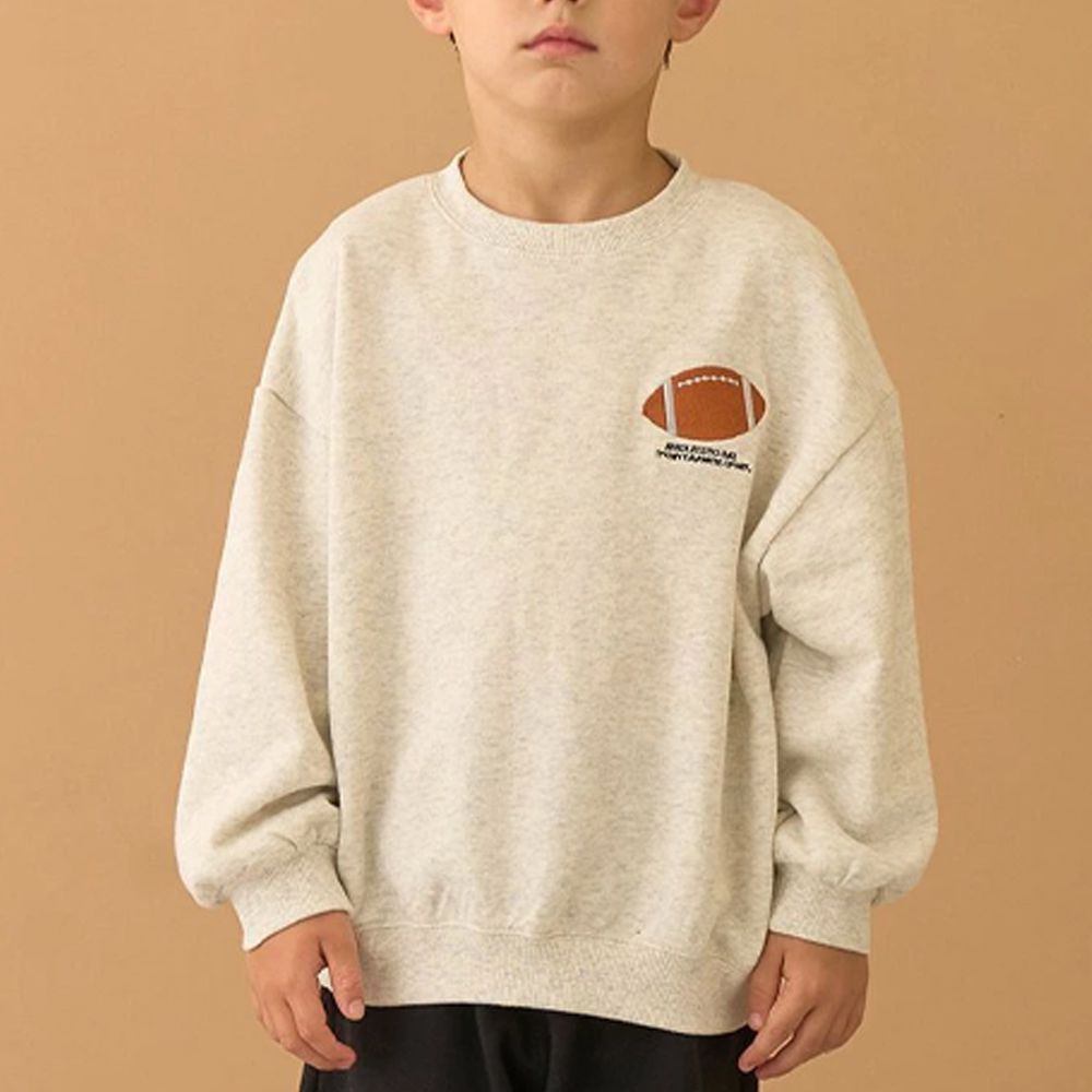 100%棉 運動風印花縮口大學長袖上衣-橄欖球-燕麥