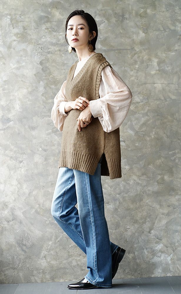 日本 zootie - 毛呢V領寬鬆針織背心-淺灰紫