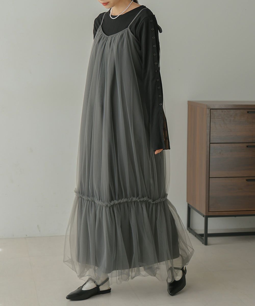 日本 Bab - 夢幻歐根紗拼接吊帶裙-夢幻粉