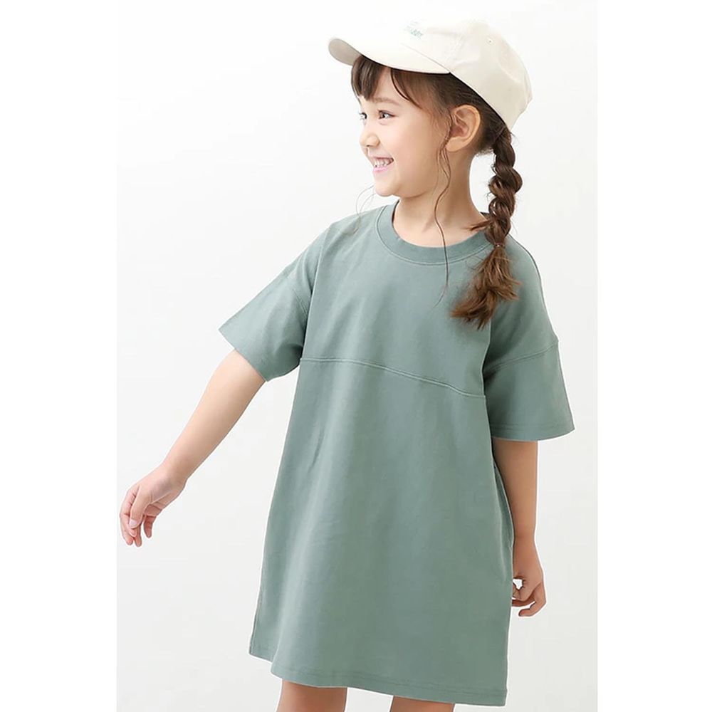 日本 devirock - 純棉簡約字母短袖洋裝-藍綠